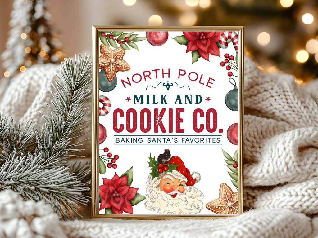 Santa Milk and Cookies Sign, 8x10 Instant Download, North Pole Christmas Baking Sign