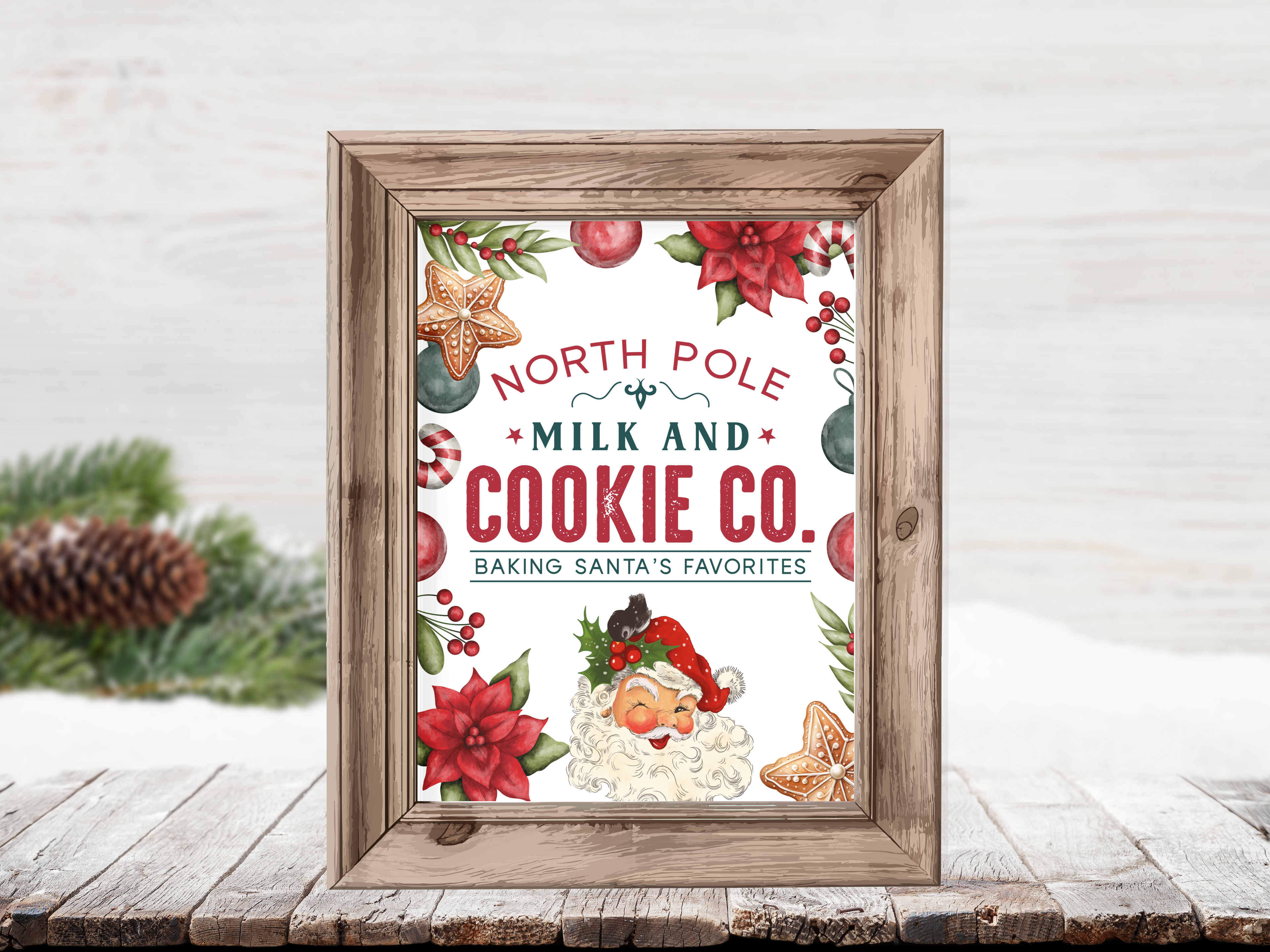 Santa Milk and Cookies Sign, 8x10 Instant Download, North Pole Christmas Baking Sign